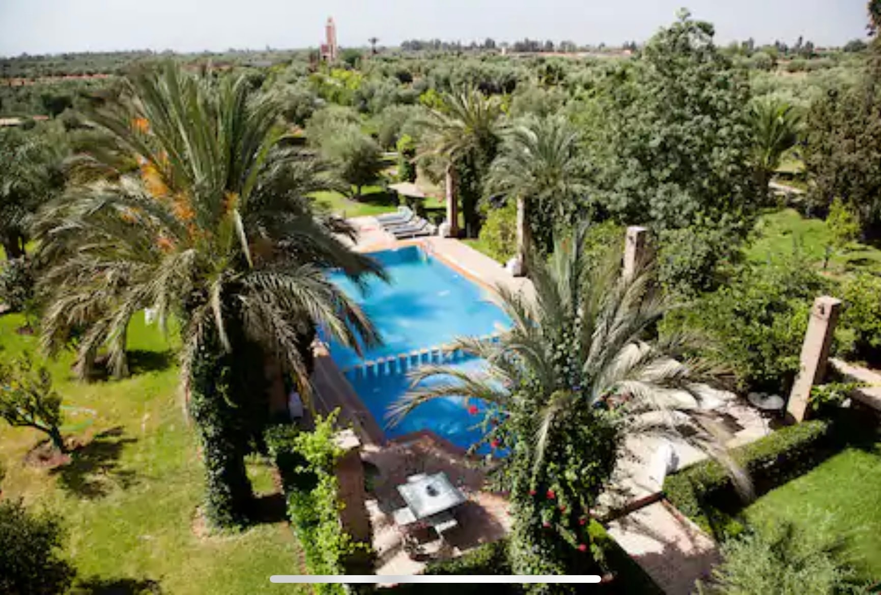 Aerial view of Riad pool and gardens